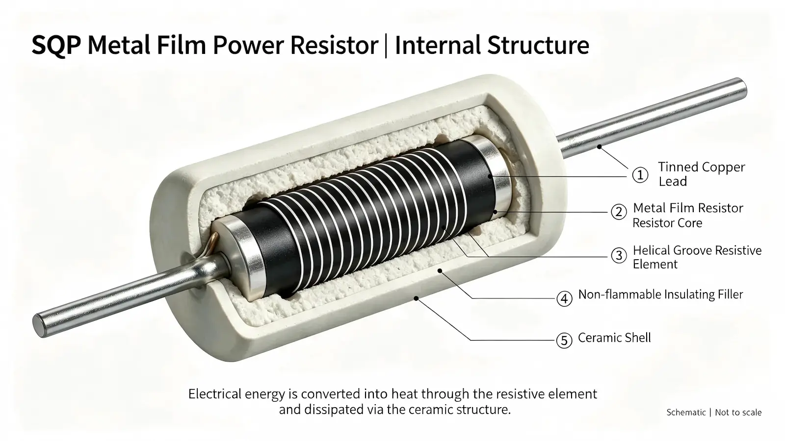 SQP metal film power resistor internal structure